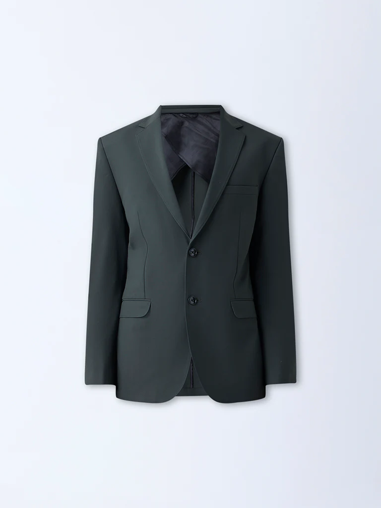 WES Formals Dark Green Solid Slim-Fit Blazer - Image 6