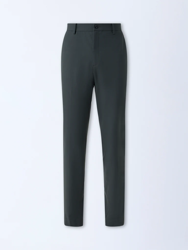 WES Formals Dark Green Solid Slim-Fit Mid-Rise Trousers - Image 6