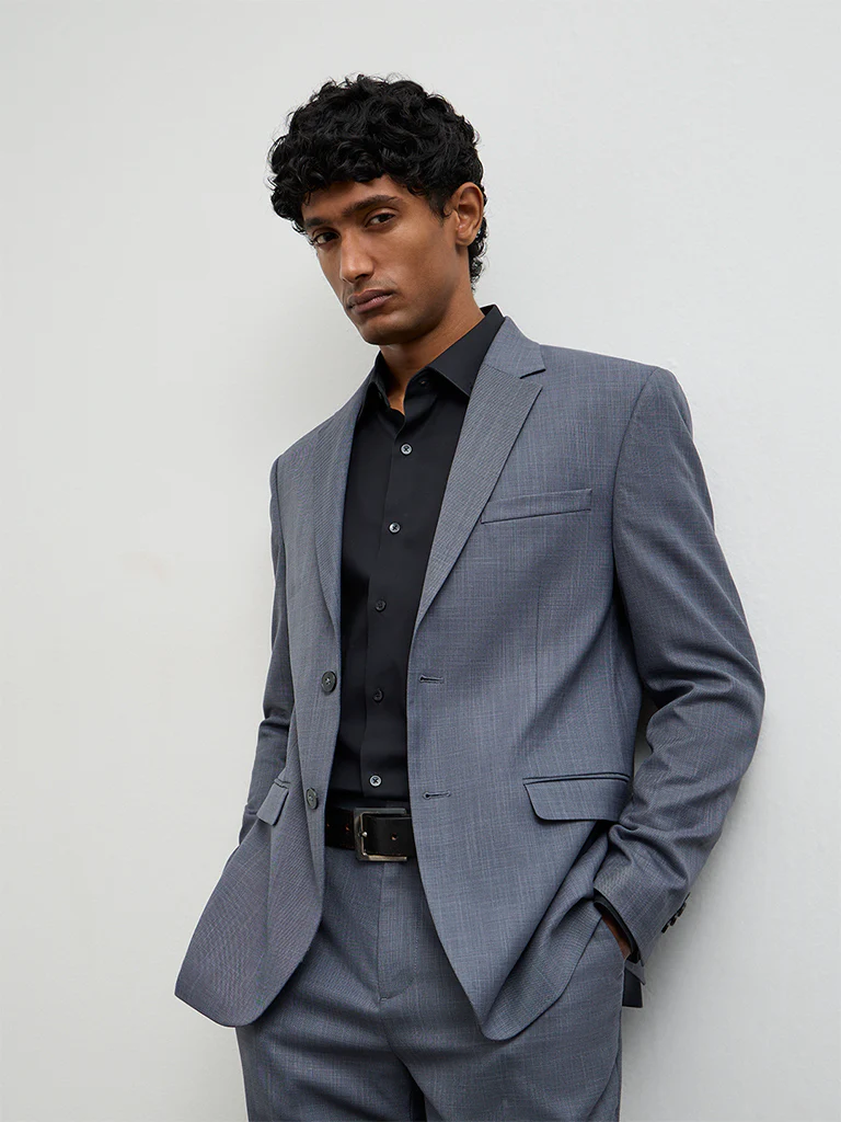 WES Formals Dark Grey Slim-Fit Blazer - Image 2