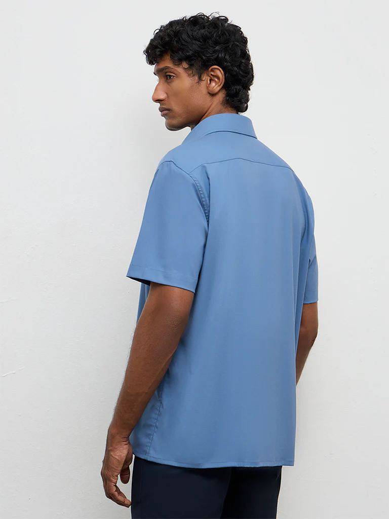 WES Formals Dusty Blue Slim-Fit Shirt - Image 5