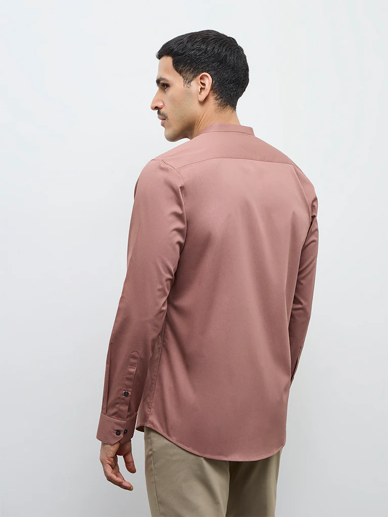 WES Formals Dusty Peach Solid Slim-Fit Cotton-Blend Shirt - Image 5