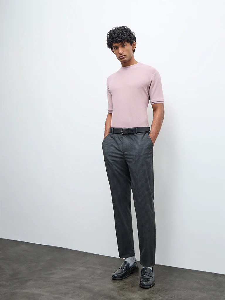 WES Formals Dusty Pink Knitted Slim-Fit T-Shirt - Image 3