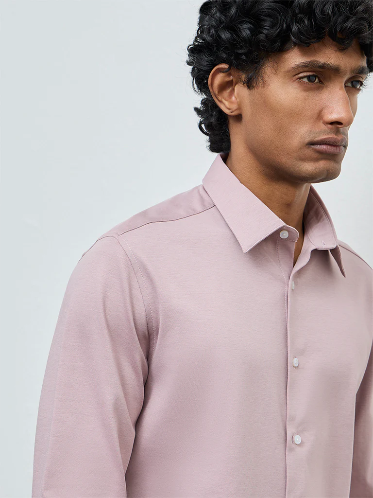 WES Formals Dusty Pink Slim-Fit Cotton-Blend Shirt - Image 4