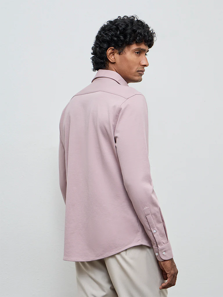 WES Formals Dusty Pink Slim-Fit Cotton-Blend Shirt - Image 5