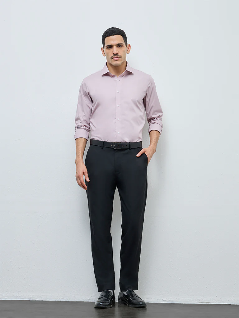 WES Formals Dusty Pink Solid Ultra Slim-Fit Cotton-Blend Shirt