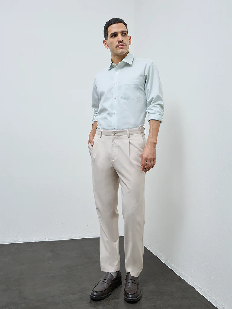 WES Formals Green Checkered Relaxed-Fit Cotton Shirt - Image 2