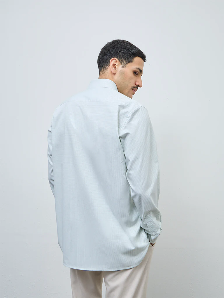 WES Formals Green Checkered Relaxed-Fit Cotton Shirt - Image 4