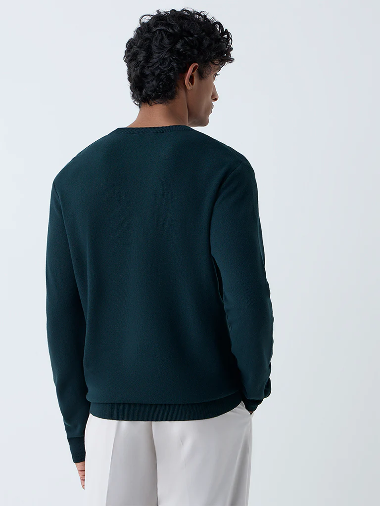WES Formals Green Knitted Slim-Fit Sweater - Image 5