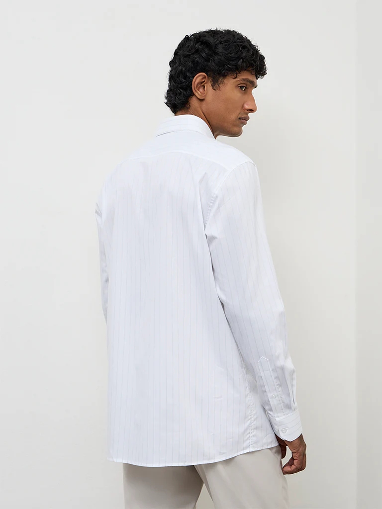 WES Formals Green Striped Relaxed-Fit Cotton Shirt - Image 4