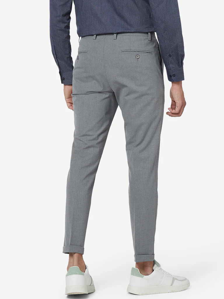 WES Formals Grey Carrot Fit Trousers - Image 4