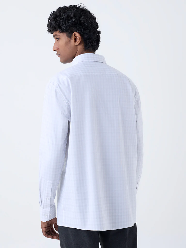 WES Formals Grey Checkered Relaxed-Fit Cotton Shirt - Image 4