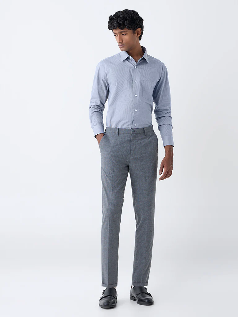WES Formals Grey Checks Pattern Relaxed-Fit Cotton Shirt - Image 2