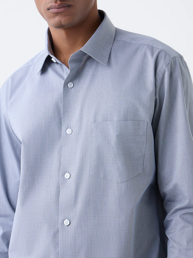 WES Formals Grey Checks Pattern Relaxed-Fit Cotton Shirt - Image 3