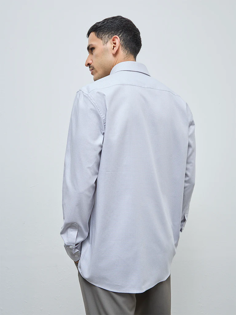 WES Formals Grey Checks Printed Relaxed-Fit Cotton Shirt - Image 4