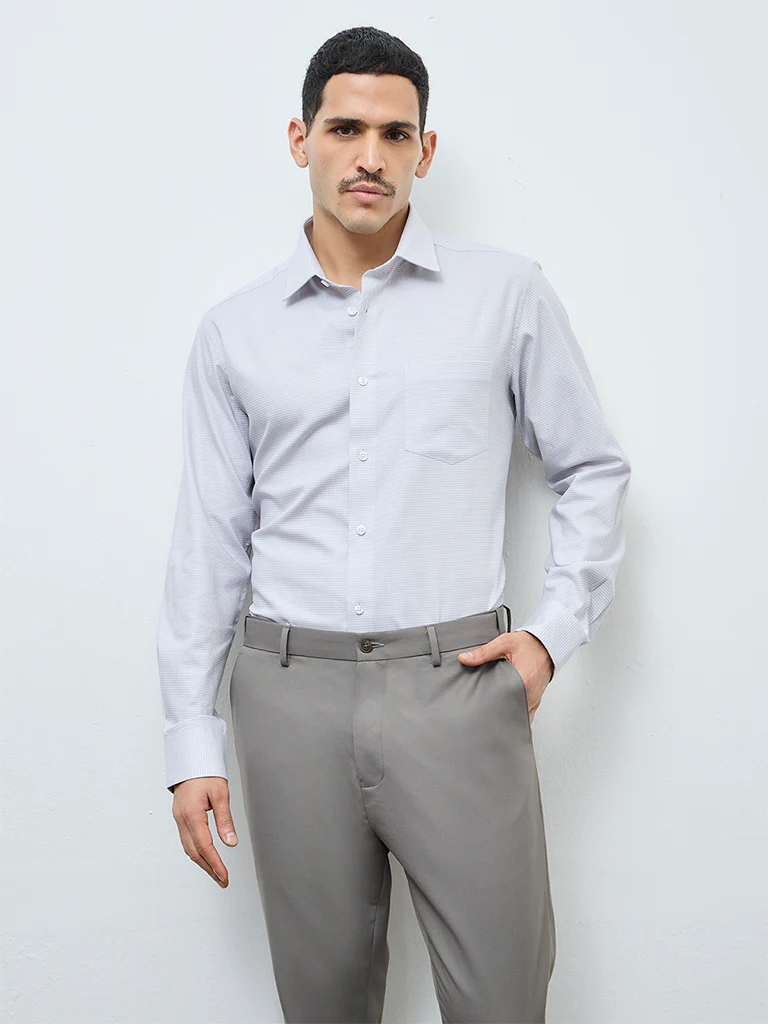 WES Formals Grey Checks Printed Relaxed-Fit Cotton Shirt
