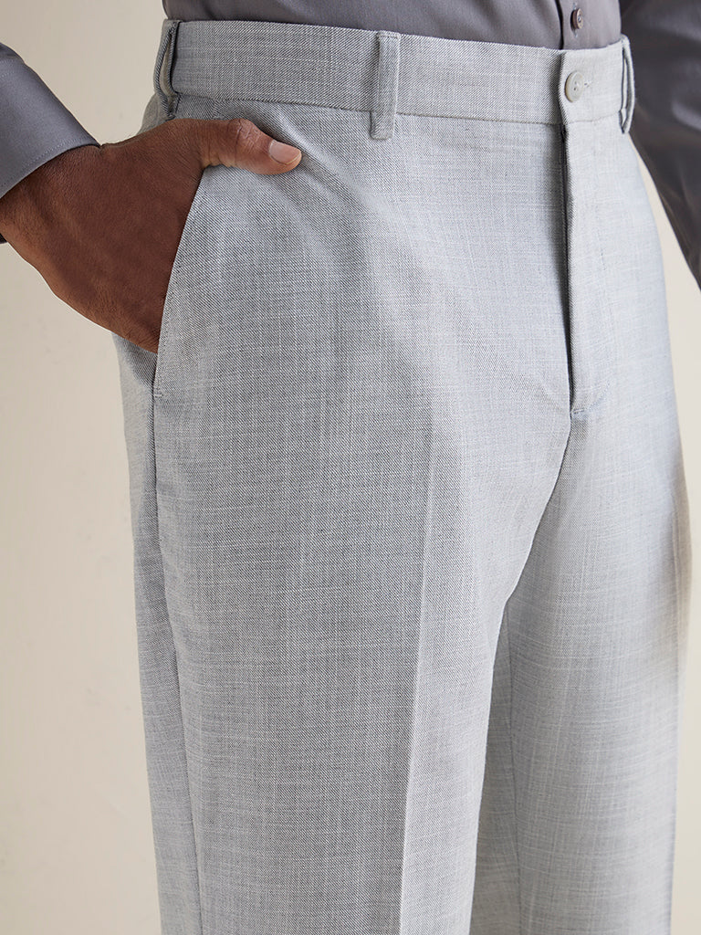 WES Formals Grey Melange Relaxed-Fit Mid-Rise Trousers - Image 3