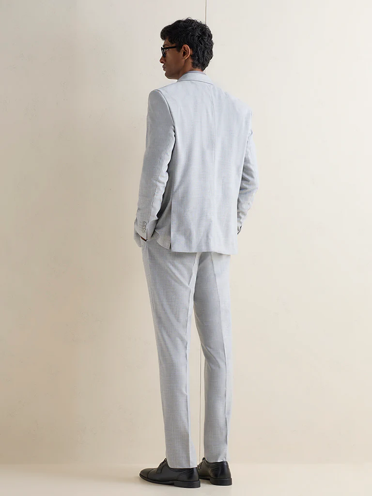 WES Formals Grey Melange Relaxed-Fit Mid-Rise Trousers - Image 4