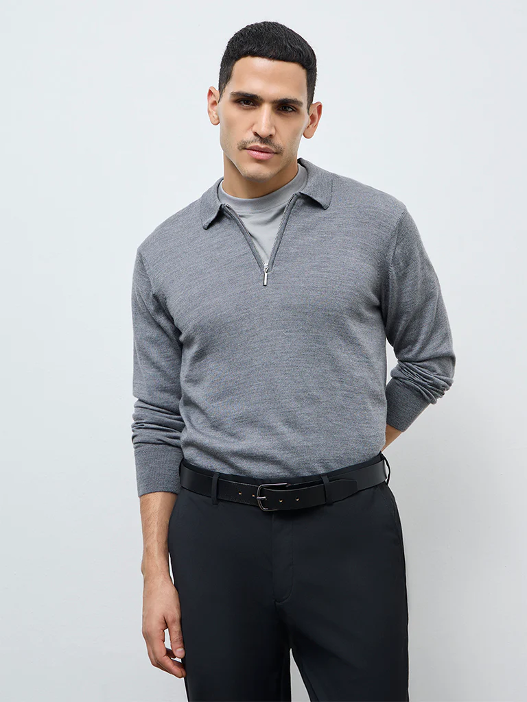 WES Formals Grey Relaxed-Fit Quarter-Zip Sweater