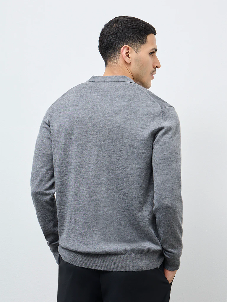 WES Formals Grey Relaxed-Fit Quarter-Zip Sweater - Image 5