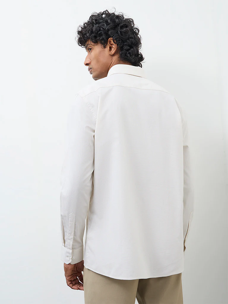 WES Formals Grey Self-Textured Slim-Fit Cotton Shirt - Image 5