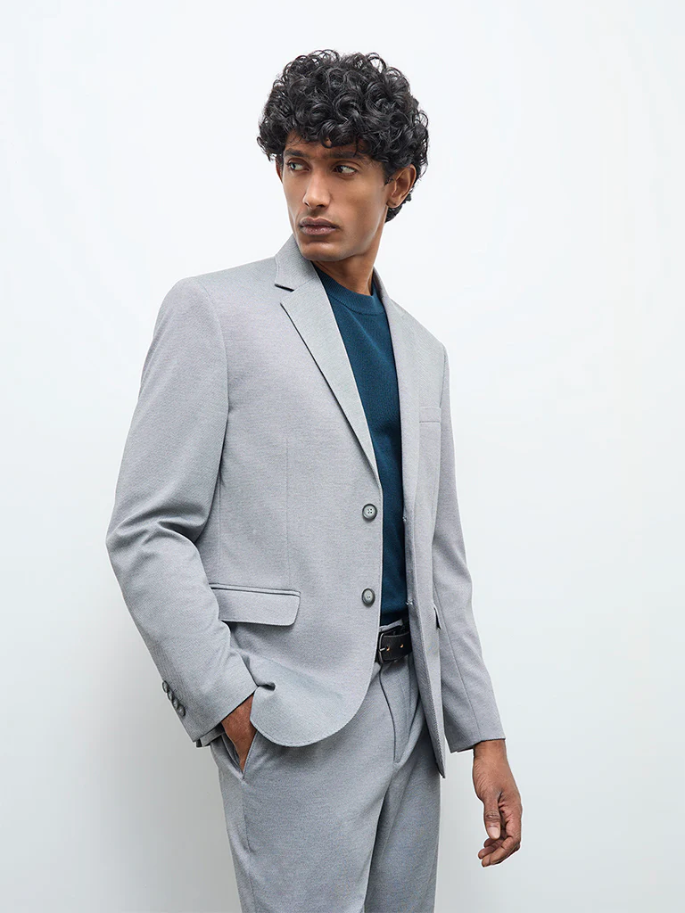WES Formals Grey Slim-Fit Blazer