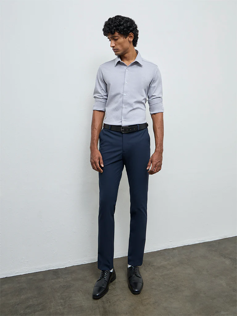 WES Formals Grey Slim-Fit Cotton-Blend Shirt - Image 3