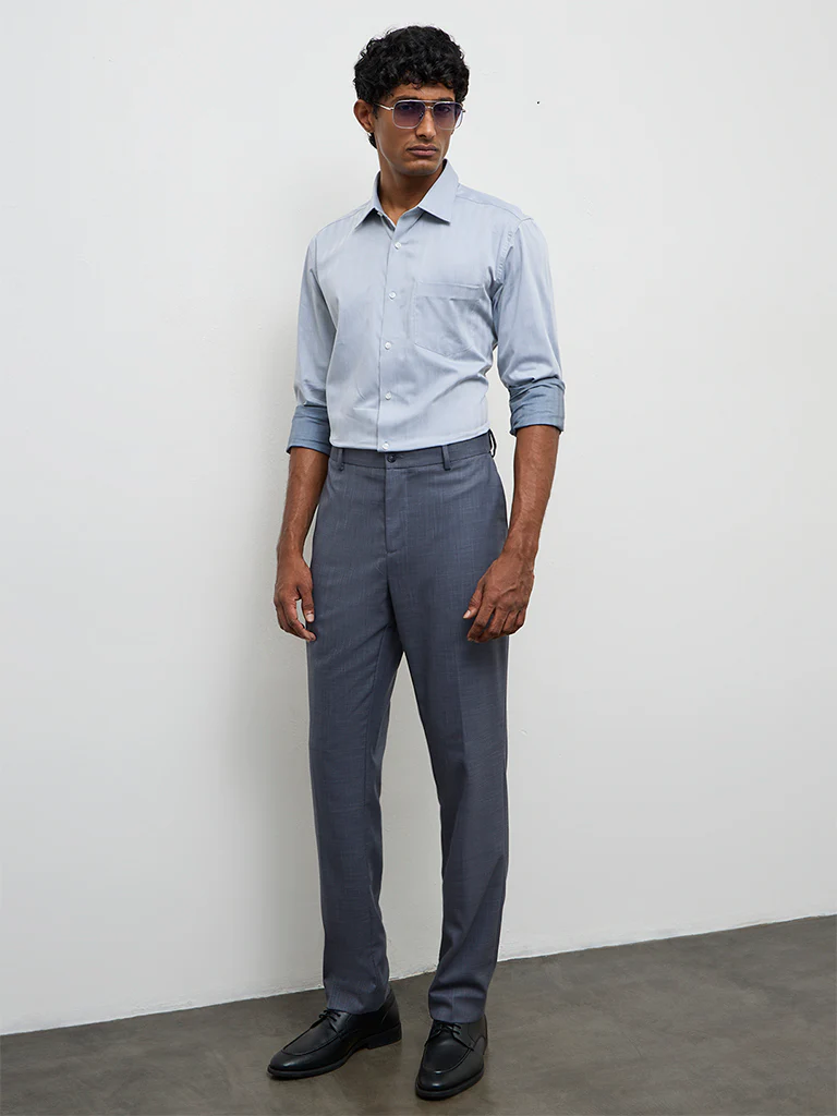 WES Formals Grey Slim-Fit Cotton Shirt