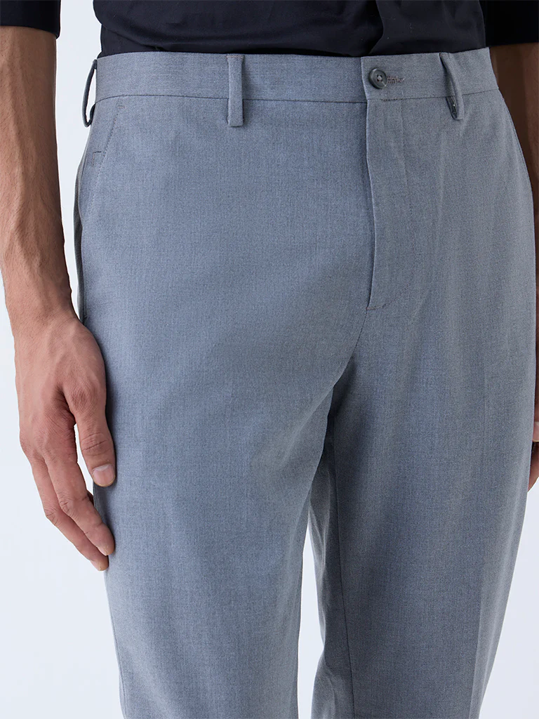 WES Formals Grey Slim-Fit Mid-Rise Trousers - Image 3
