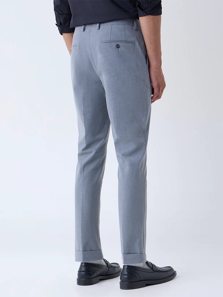 WES Formals Grey Slim-Fit Mid-Rise Trousers - Image 4