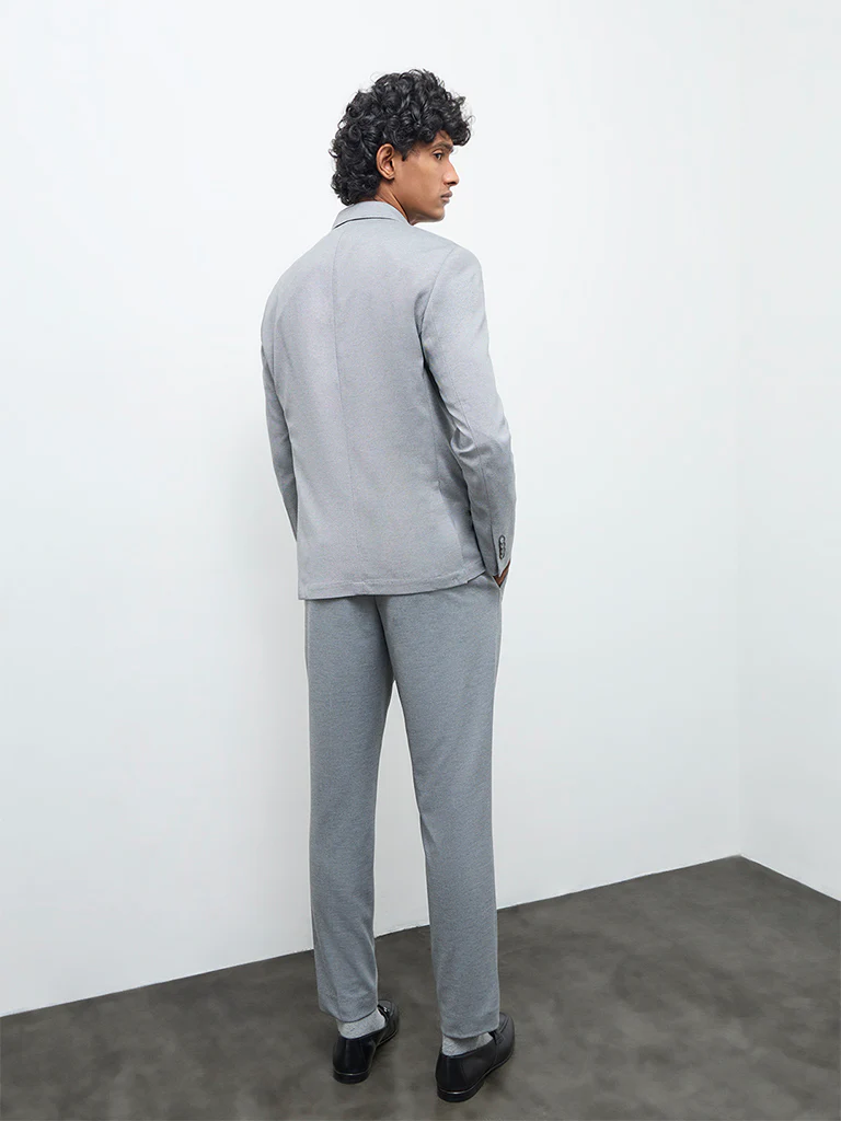 WES Formals Grey Slim-Fit Mid-Rise Trousers - Image 4