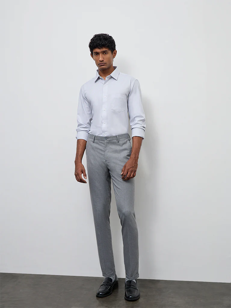 WES Formals Grey Slim-Fit Mid-Rise Trousers - Image 2