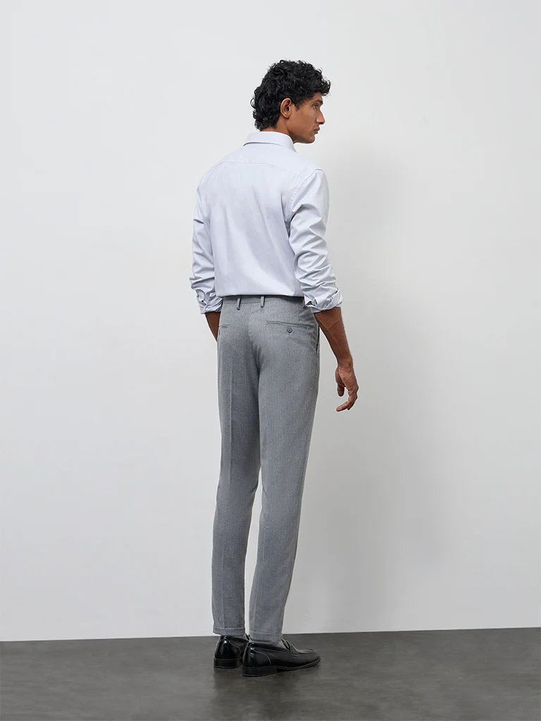 WES Formals Grey Slim-Fit Mid-Rise Trousers - Image 4
