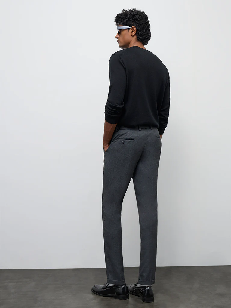 WES Formals Grey Slim-Fit Mid-Rise Trousers - Image 4