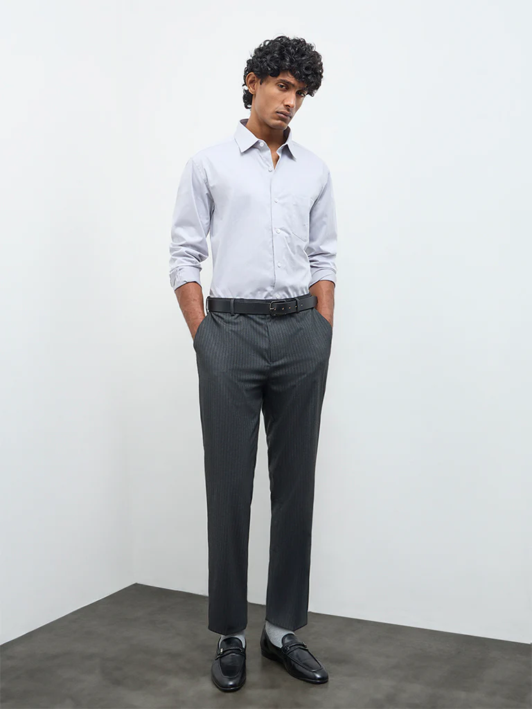 WES Formals Grey Solid Relaxed-Fit Cotton Shirt - Image 2