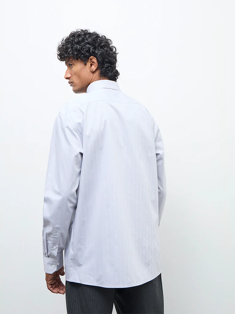 WES Formals Grey Solid Relaxed-Fit Cotton Shirt - Image 4