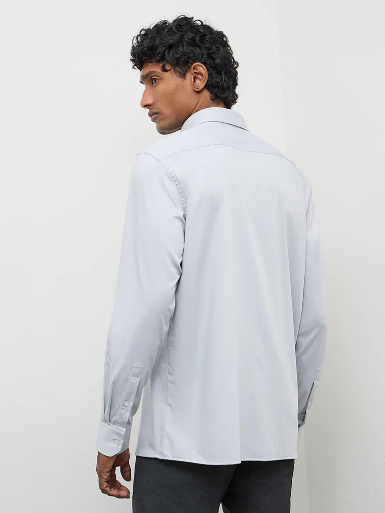 WES Formals Grey Solid Slim-Fit Shirt - Image 4