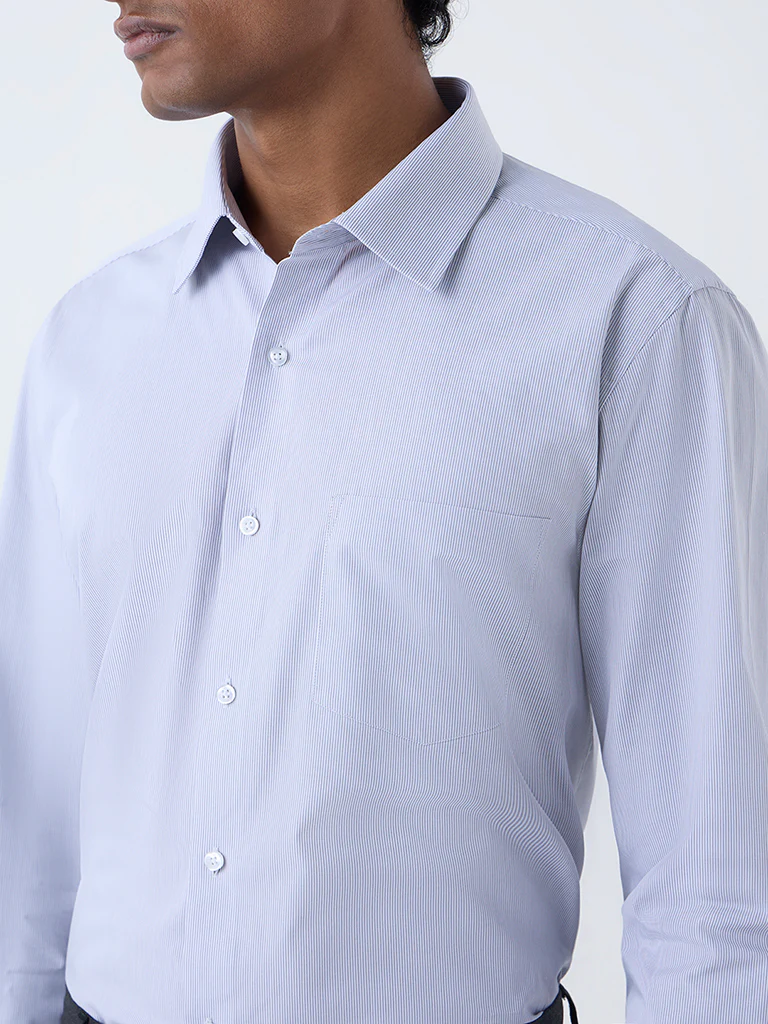 WES Formals Grey Striped Slim-Fit Cotton Shirt - Image 3