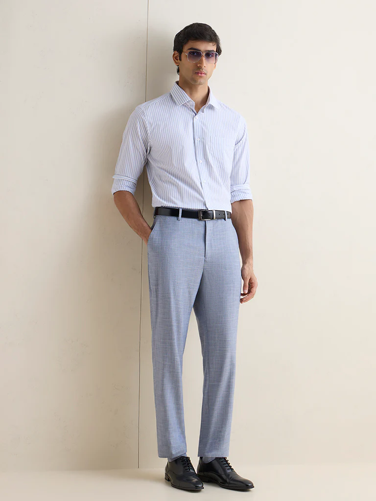 WES Formals Grey Striped Slim-Fit Cotton Shirt - Image 2