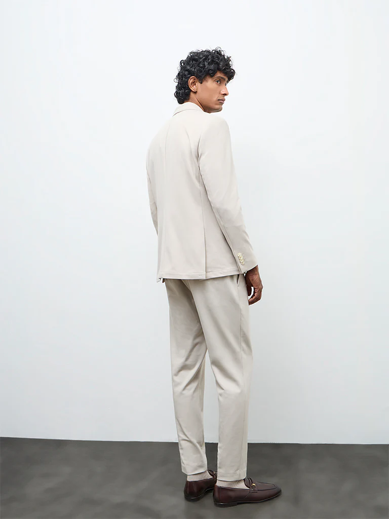 WES Formals Ivory Solid Slim-Fit Mid-Rise Trousers - Image 4