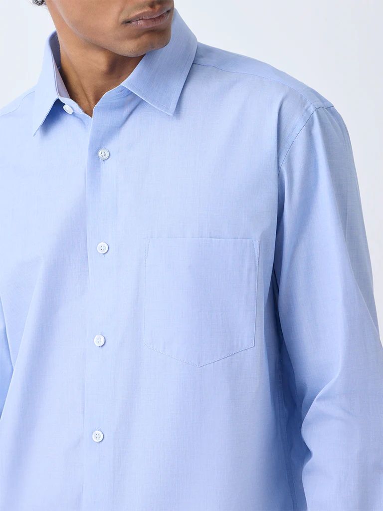 WES Formals Light Blue Relaxed-Fit Cotton Shirt - Image 3