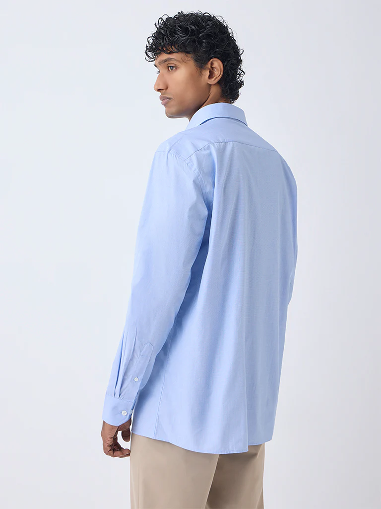 WES Formals Light Blue Relaxed-Fit Cotton Shirt - Image 4