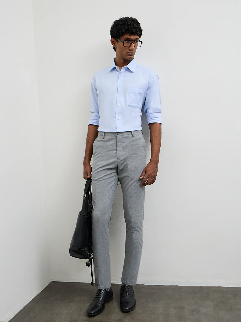 WES Formals Light Blue Relaxed-Fit Cotton Shirt - Image 2