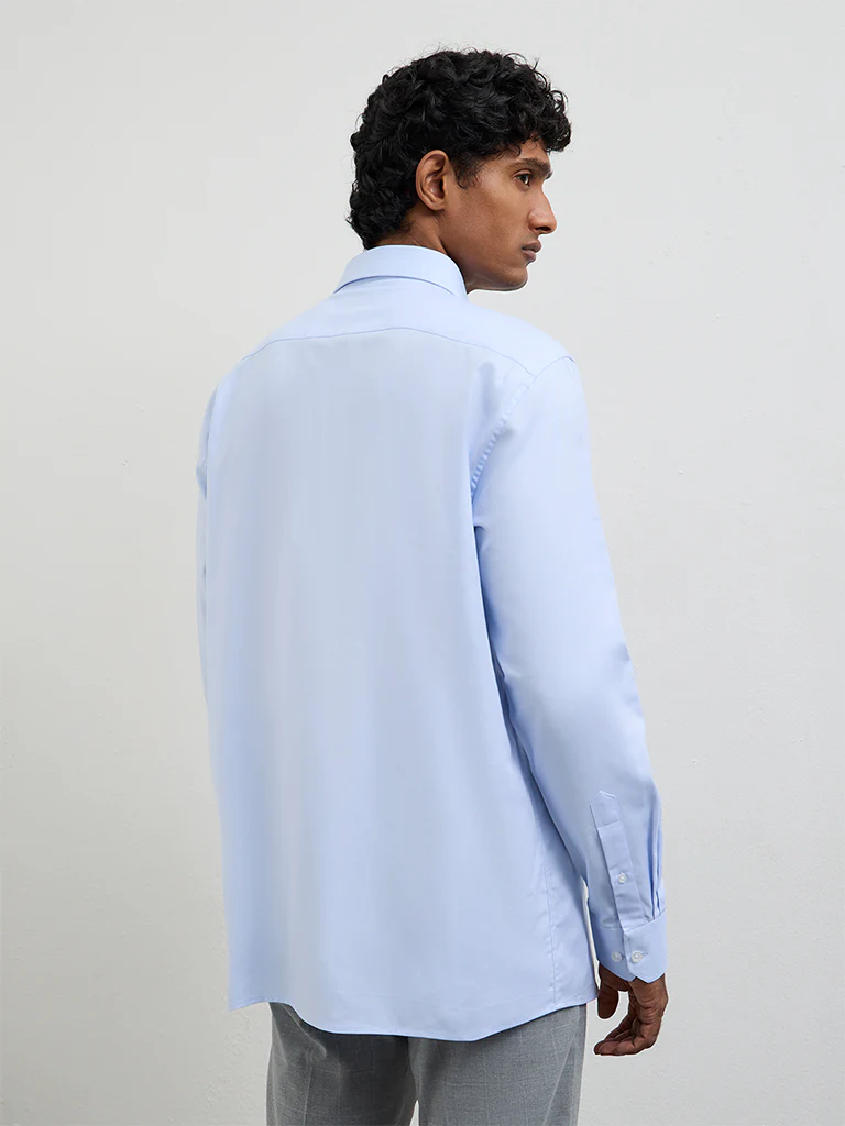 WES Formals Light Blue Relaxed-Fit Cotton Shirt - Image 4