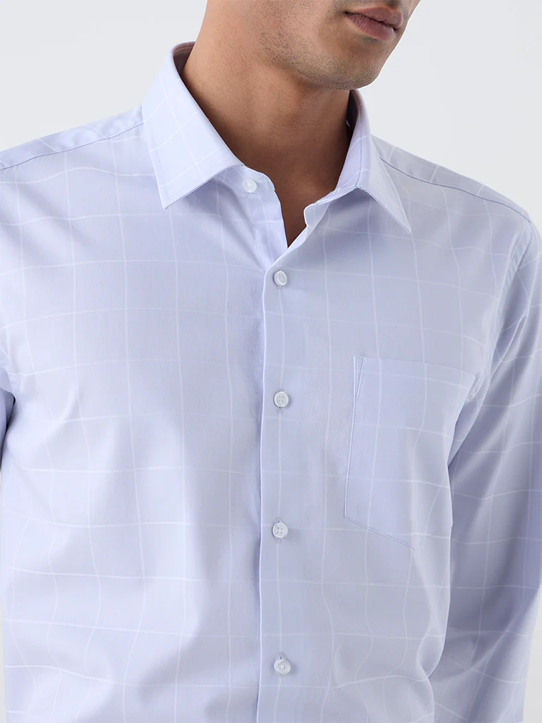 WES Formals Light Grey Checkered Slim-Fit Cotton Shirt - Image 2