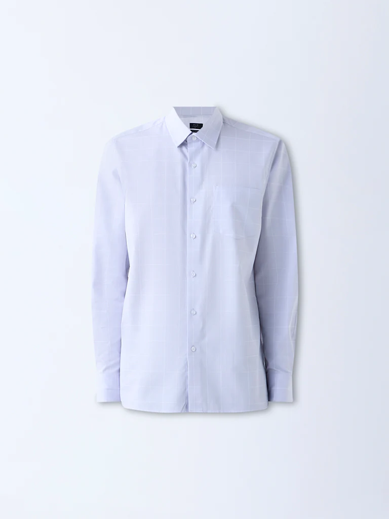 WES Formals Light Grey Checkered Slim-Fit Cotton Shirt - Image 5