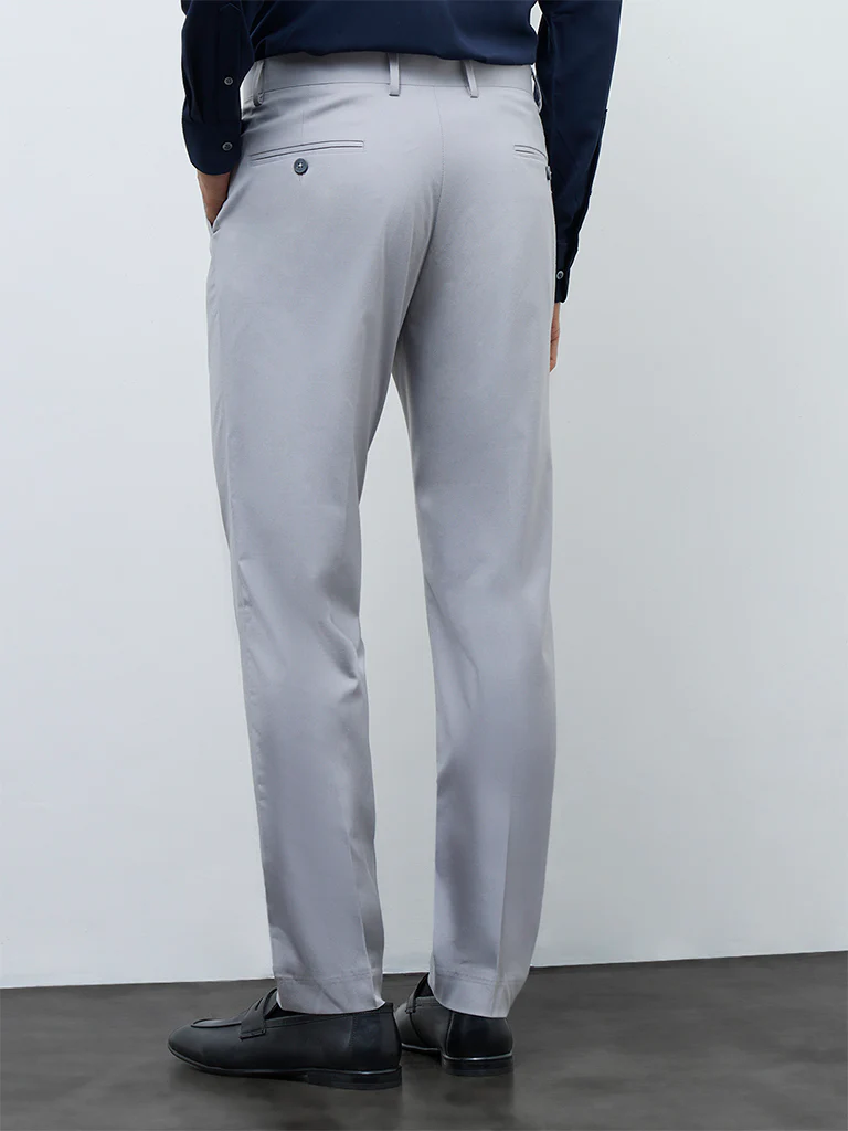 WES Formals Light Grey Relaxed-Fit Mid-Rise Trousers - Image 5