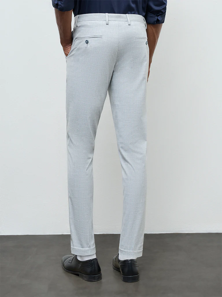 WES Formals Light Grey Slim-Fit Mid-Rise Trousers - Image 4