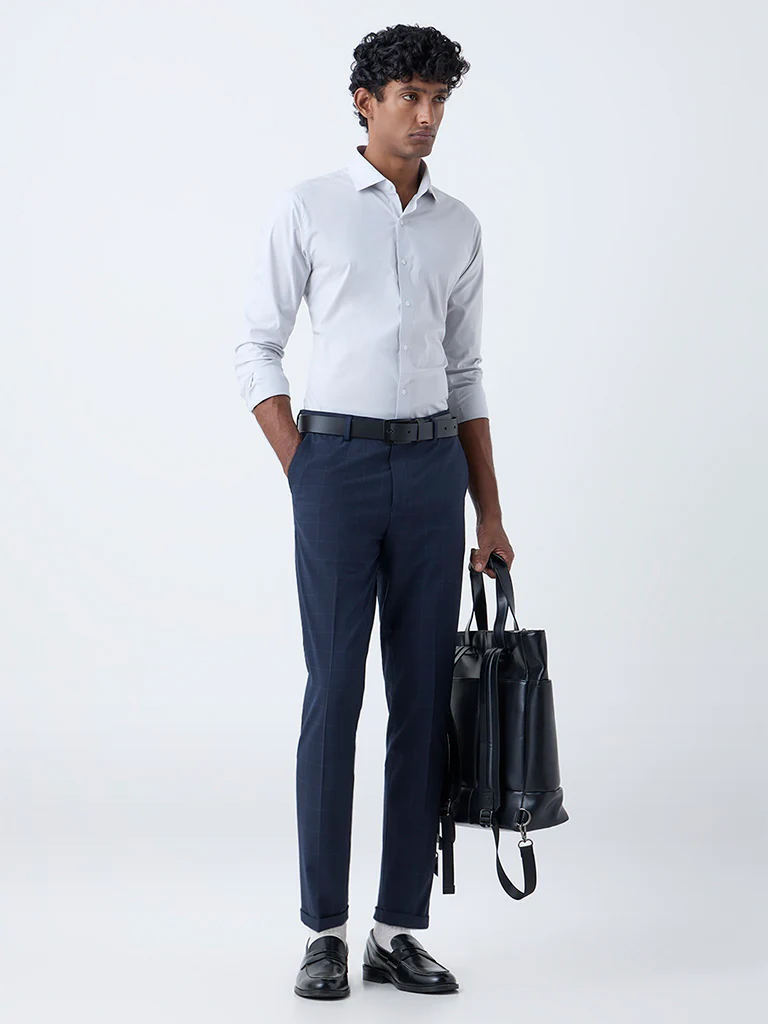 WES Formals Light Grey Ultra Slim-Fit Cotton-Blend Shirt - Image 3