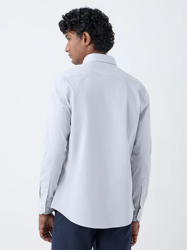 WES Formals Light Grey Ultra Slim-Fit Cotton-Blend Shirt - Image 4