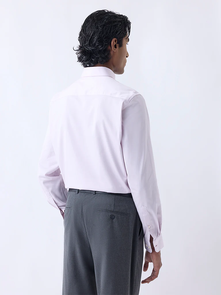 WES Formals Light Pink Slim-Fit Cotton-Blend Shirt - Image 5